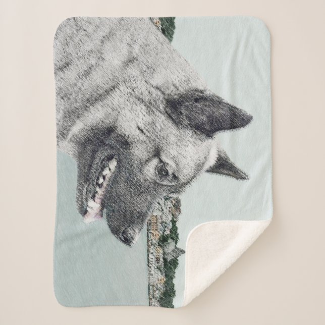 Norwegian Elkhound at Village Painting - Dog Art Sherpa Blanket (Front)
