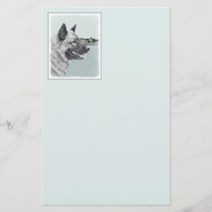 Norwegian Elkhound at Village Painting - Dog Art Stationery