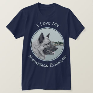 Norwegian Elkhound at Village Painting - Dog Art T-Shirt