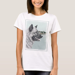 Norwegian Elkhound at Village Painting - Dog Art T-Shirt