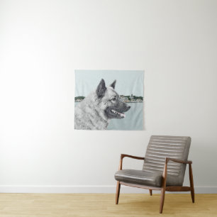 Norwegian Elkhound at Village Painting - Dog Art Tapestry