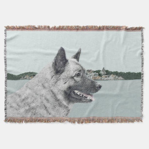 Norwegian Elkhound at Village Painting - Dog Art Throw Blanket