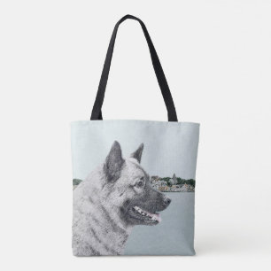 Norwegian Elkhound at Village Painting - Dog Art Tote Bag