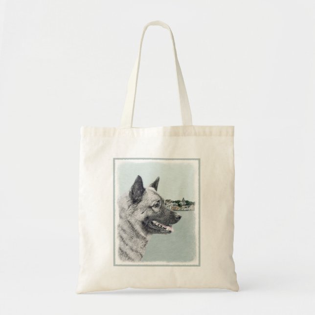 Norwegian Elkhound at Village Painting - Dog Art Tote Bag (Front)