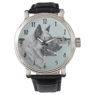 Norwegian Elkhound at Village Painting - Dog Art Watch