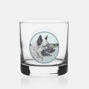 Norwegian Elkhound at Village Painting - Dog Art Whiskey Glass