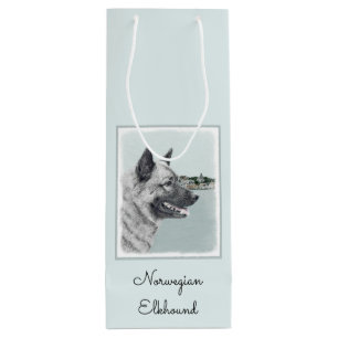 Norwegian Elkhound at Village Painting - Dog Art Wine Gift Bag