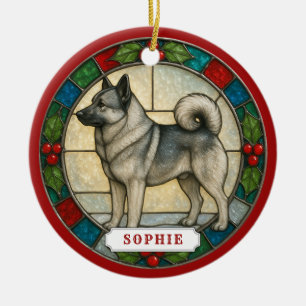 Norwegian Elkhound Dog Ceramic Circle Ornament