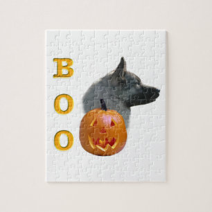 Norwegian Elkhound Halloween Boo Jigsaw Puzzle