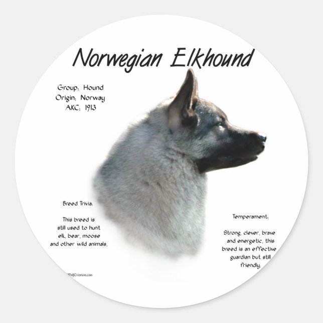Norwegian Elkhound History Design Classic Round Sticker (Front)