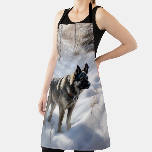 Norwegian Elkhound Let It Snow Christmas Apron (Insitu)