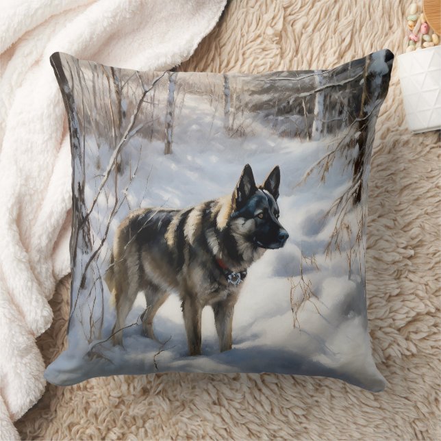 Norwegian Elkhound Let It Snow Christmas Cushion (Blanket)