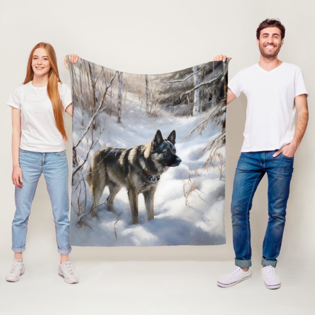 Norwegian Elkhound Let It Snow Christmas Fleece Blanket (In Situ)