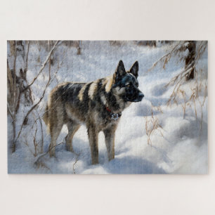 Norwegian Elkhound Let It Snow Christmas Jigsaw Puzzle