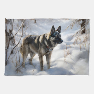 Norwegian Elkhound Let It Snow Christmas Tea Towel