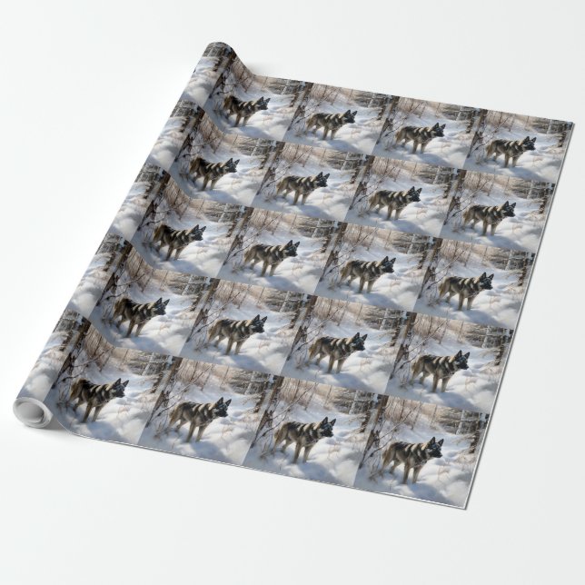 Norwegian Elkhound Let It Snow Christmas Wrapping Paper (Unrolled)