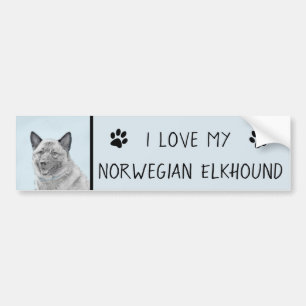 Norwegian Elkhound Painting - Original Dog Art Bumper Sticker