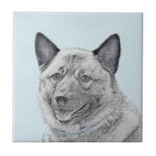 Norwegian Elkhound Painting - Original Dog Art Ceramic Tile