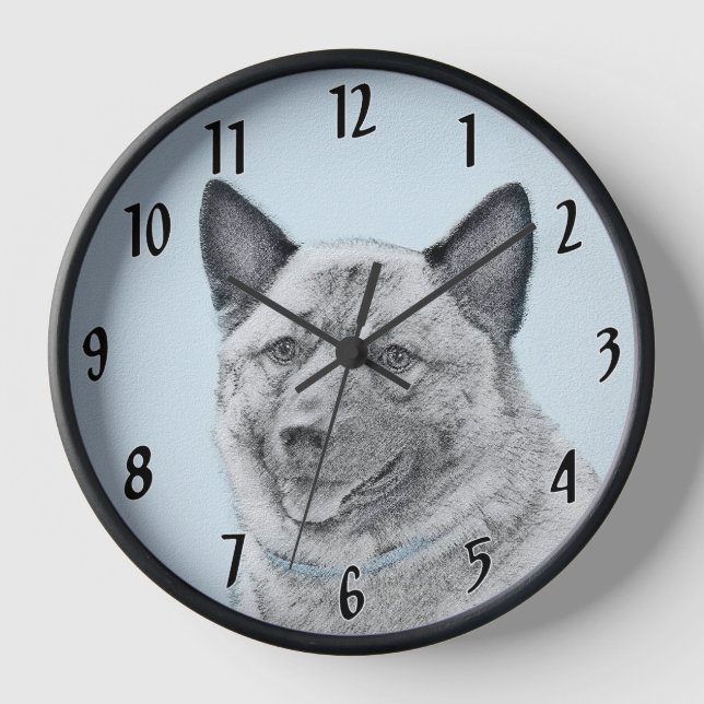 Norwegian Elkhound Painting - Original Dog Art Clock (Front)