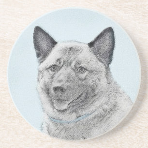 Norwegian Elkhound Painting - Original Dog Art Coaster