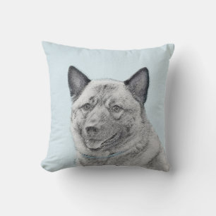 Norwegian Elkhound Painting - Original Dog Art Cushion