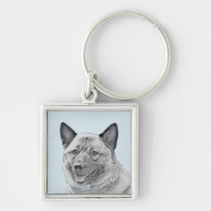 Norwegian Elkhound Painting - Original Dog Art Key Ring