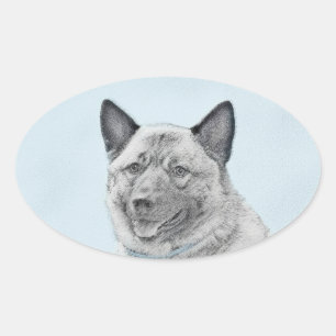 Norwegian Elkhound Painting - Original Dog Art Oval Sticker
