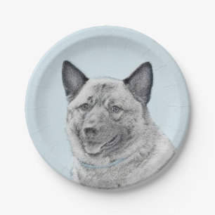 Norwegian Elkhound Painting - Original Dog Art Paper Plate