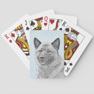 Norwegian Elkhound Painting - Original Dog Art Playing Cards