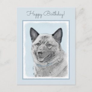 Norwegian Elkhound Painting - Original Dog Art Postcard