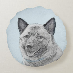 Norwegian Elkhound Painting - Original Dog Art Round Cushion