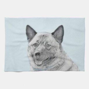 Norwegian Elkhound Painting - Original Dog Art Tea Towel