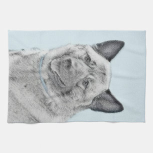 Norwegian Elkhound Painting - Original Dog Art Tea Towel