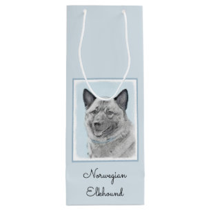Norwegian Elkhound Painting - Original Dog Art Wine Gift Bag