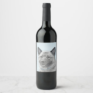 Norwegian Elkhound Painting - Original Dog Art Wine Label