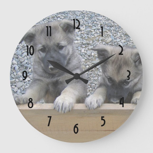 Norwegian Elkhound Puppies Large Clock (Front)
