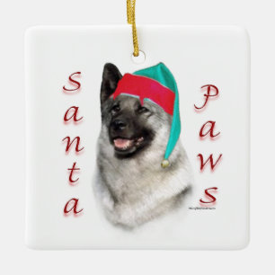 Norwegian Elkhound Santa Paws Ceramic Ornament