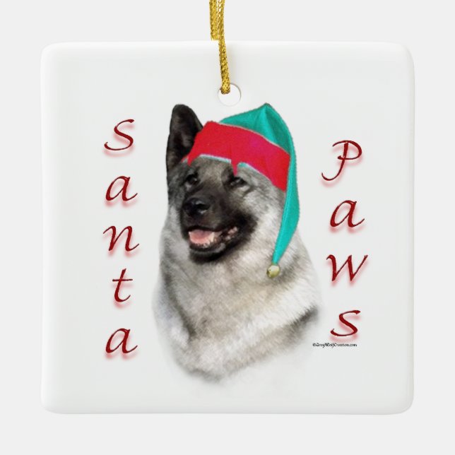 Norwegian Elkhound Santa Paws Ceramic Ornament (Front)