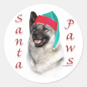Norwegian Elkhound Santa Paws Classic Round Sticker