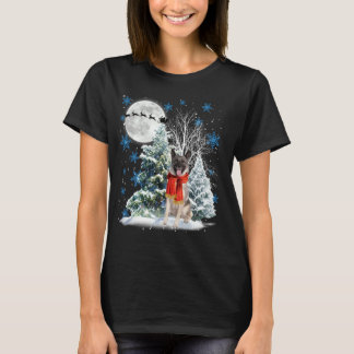 Norwegian Elkhound Under Moonlight Snow Christmas  T-Shirt