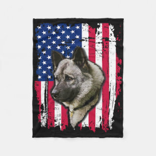 Norwegian Elkhound Us Flag 4th Of July Fleece Blanket