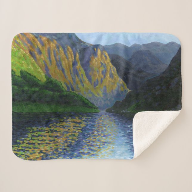 Norwegian fjord approaching sunset sherpa blanket (Front (Horizontal))
