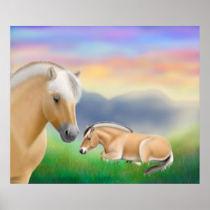 Norwegian Fjord Horses at Dawn Print
