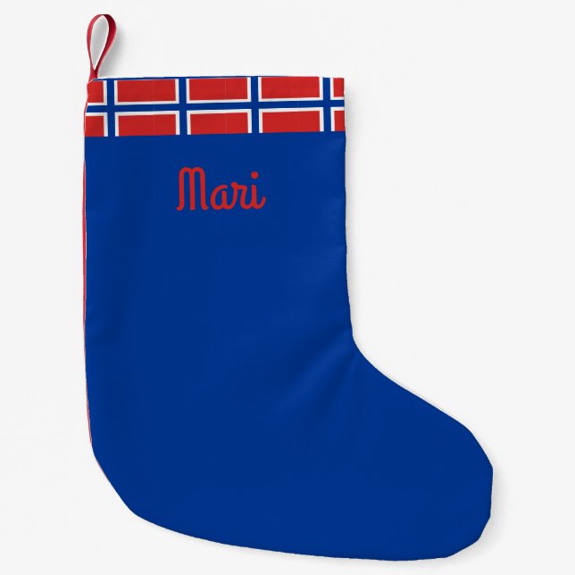 Norwegian Flag Christmas Stocking with Any Name (Front)