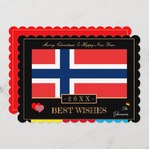 Norwegian Flag & Happy New Year/Best Wishes Norway Holiday Card