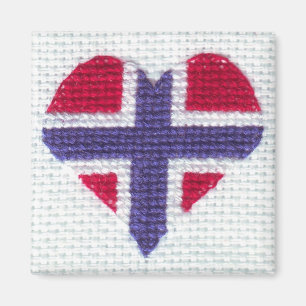 Norwegian Flag Heart Cross Stitch Nordic Norway Magnet