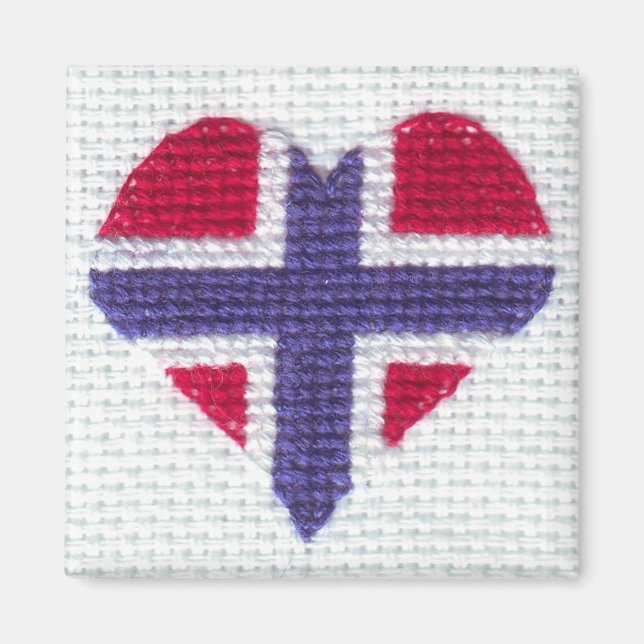 Norwegian Flag Heart Cross Stitch Nordic Norway Magnet (Front)