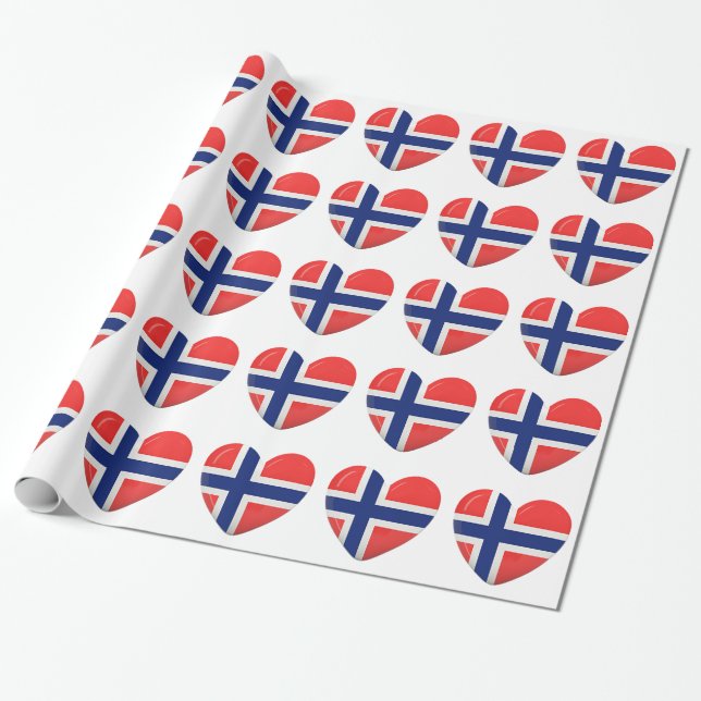 Norwegian Flag Heart of Norway Scandinavian Wrapping Paper (Unrolled)