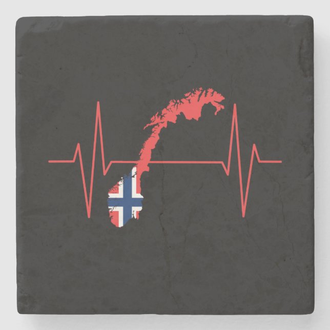 Norwegian Flag Heartbeat Stone Coaster (Front)
