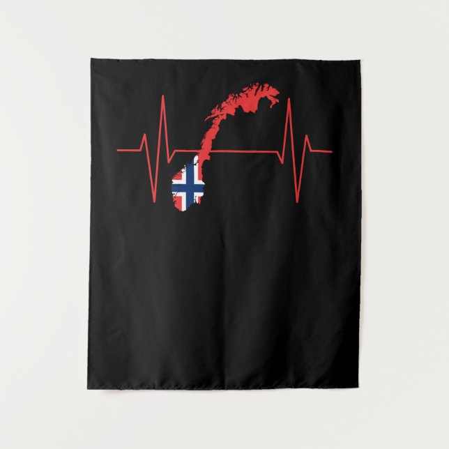 Norwegian Flag Heartbeat Tapestry (Front)